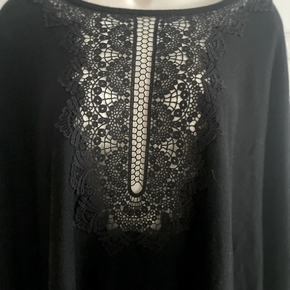 Ella‎ Moss Black Whimsigoth Poncho with Fringe